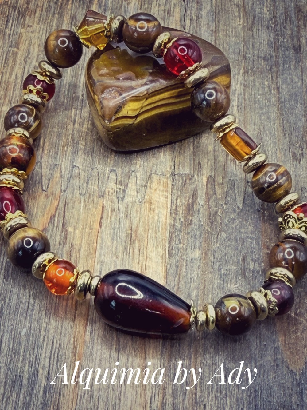 Tiger’s eye Brown and Amber Bead Stretch Bracelet